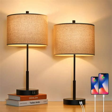 Set of 2 Touch Control Tall Table Lamps with 2 USB Ports, 3-Way Dimmable Modern Bedside ...