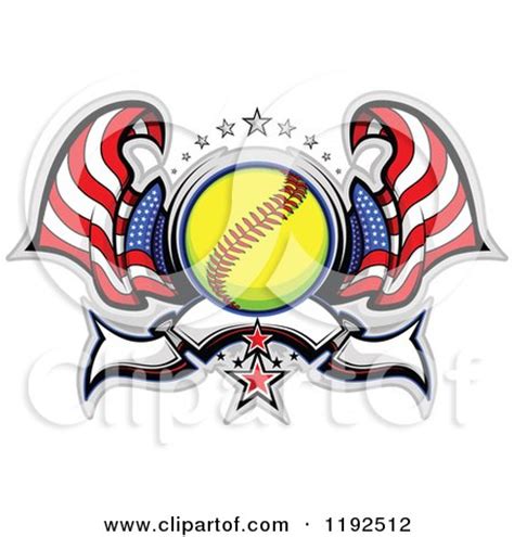 Clipart of a Patriotic Softball with Two American Flags Stars and a ...