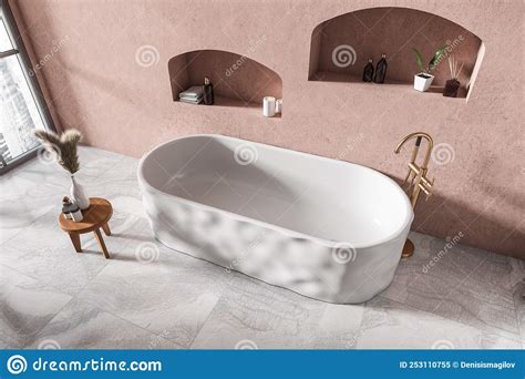 Top View of Stylish Bathroom Interior with Bathtub and Accessories Stock Illustration ...