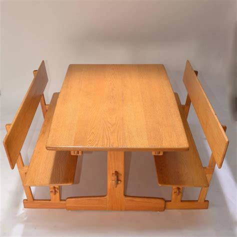 Gerald McCabe Oak Trestle Dining Table and Benches for Orange Crate Modern For Sale at 1stDibs