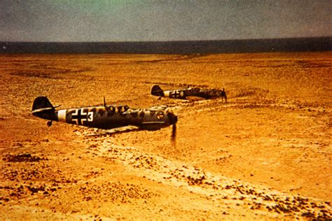 World War II in Color: A Pair of Bf 109 in the Barren North African Desert