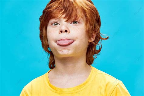 Redhead Boy Showing Tongue Close Up Cropped View Emotion T Shirt Funny Photo Background And ...