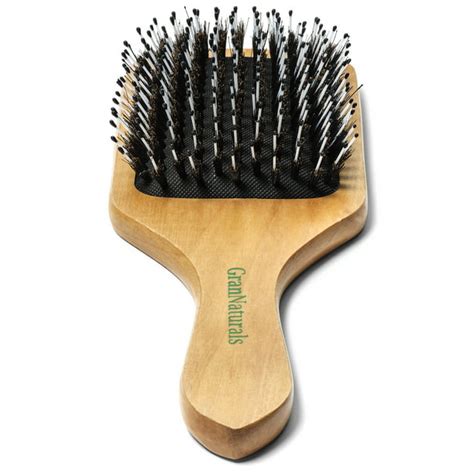 GranNaturals Boar + Nylon Bristle Paddle Hair Brush - Large Natural Flat Square Wooden Hairbrush ...