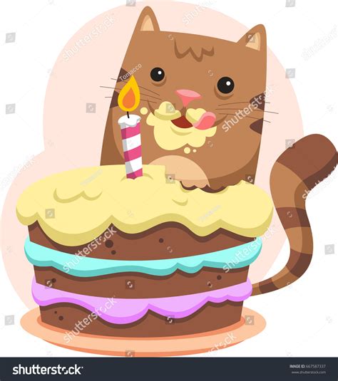 Funny Cat Eating Cake Illustration: стоковая векторная графика (без ...