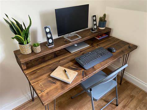 Rustic Computer Desk and Monitor Shelf Rustic Desk Steel - Etsy