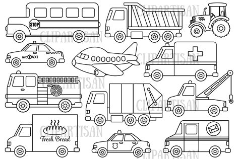 Transport Clipart, Vehicles, Transportation Digital Stamp By ...