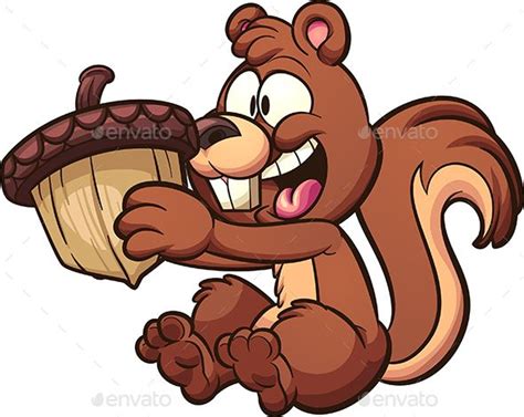 a cartoon squirrel holding an acorn in its paws and smiling - animals seasons / holidays