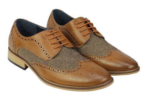 Mens Classic Gatsby Style Tweed Herringbone Formal Brogue Shoes Oxford Lace Ups | eBay