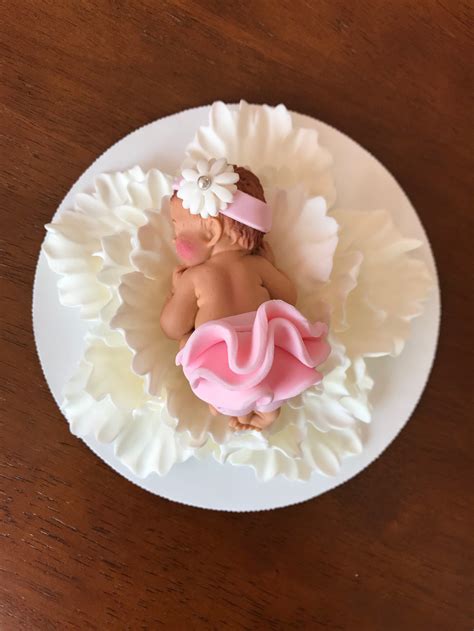 Baby on Flower Cake Topper Girl Baby Shower Cake Topper White - Etsy