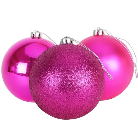 3-150mm Extra Large Baubles - Shiny, Matte & Glitter Design - Christmas Decorations (Hot Pink ...