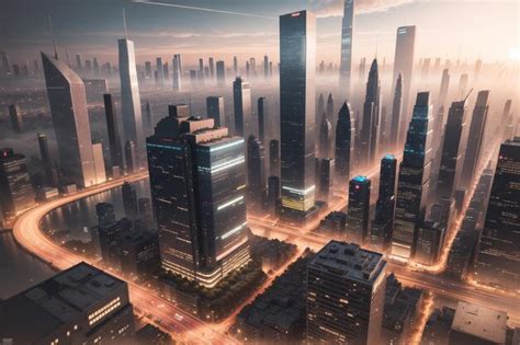 Premium AI Image | A city with a foggy sky and a cityscape with the word cyberpunk on it.