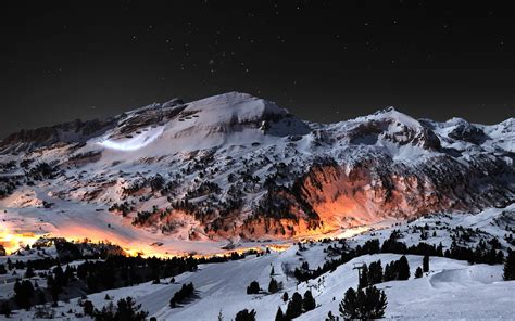 Wallpaper : landscape, mountains, night, snow, winter, stars, weather, season, mountainous ...