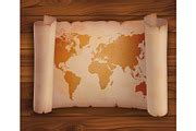 Horizontal scroll paper, parchment with world map | Graphic Objects ~ Creative Market