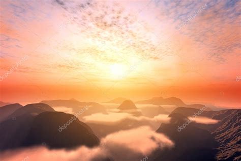 Clouds on mountains and sunset sky — Stock Photo © Photocreo #52971033