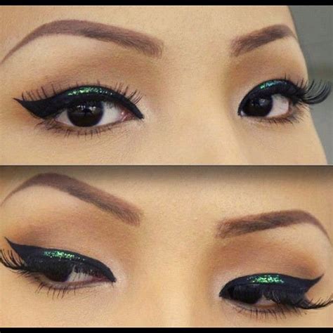 Green Glitter Cat Eyes ! Makeup Nails, Beauty Makeup, Eye Makeup, Hair ...