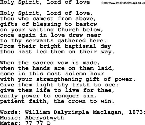 Pentecost Hymns, Song: Holy Spirit, Lord Of Love - lyrics and PDF