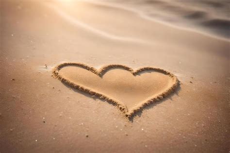 Premium AI Image | A heart drawn in the sand on a sunset beach