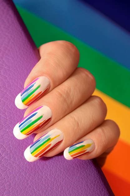 Premium Photo | Rainbow french manicure