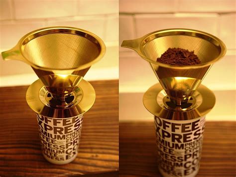 EXPERTO Titanium Coated Gold Pour Over Cone Dripper, Reusable Stainless Steel Coffee Filter with ...