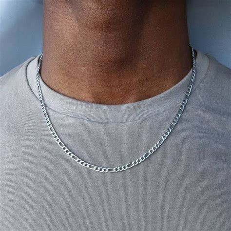 Stainless Steel Figaro Chain Necklace Stainless Steel Silver - Etsy | Mens chain necklace ...