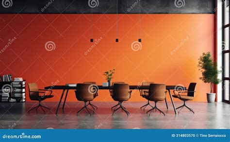 Rectangular Table and Chairs in Front of Orange Wall at Conference Room Stock Photo - Image of ...