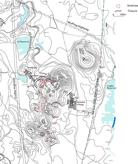 Distribution of karst sinkholes and ground fissures | Download ...