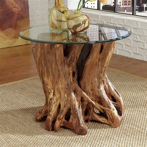 tree stump coffee table with glass top - Jettie Bearden