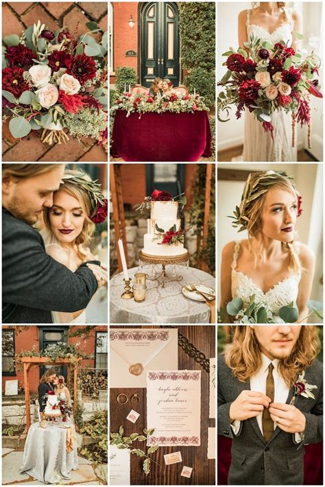 Boho-Inspired Burgundy, Ivory + Green Wedding | Green themed wedding ...