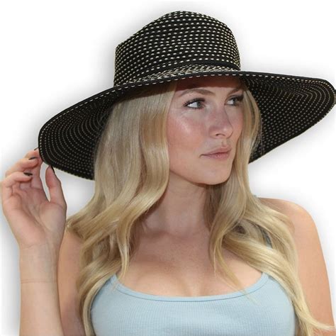 Del Mar - Women's Packable Wide Brim Casual Sun Hat (Black ...