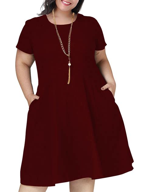 Nemidor Women's Soild Short Sleeve Plus Size Fit and Flare Casual Dress ...