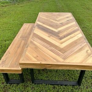READY TO SHIP Reclaimed Wood Dining Table & Bench Set, Herringbone ...