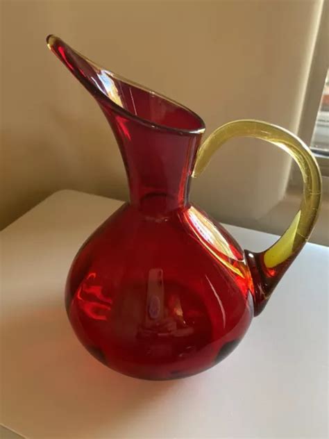 MID CENTURY MODERN Blenko Art Glass Tangerine Amberina Optic Pitcher Jug $39.99 - PicClick