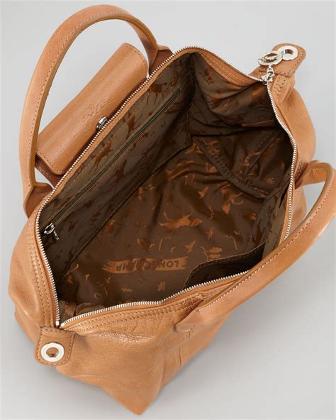 Tan Leather Small Tote Bag | semashow.com