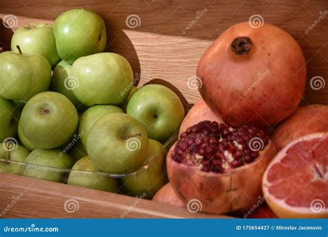 Pomegranate Fruit and Apple on Market in Jerusalem - Israel Stock Image ...