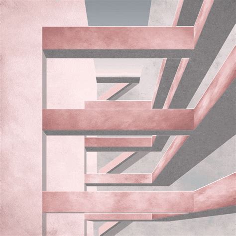 an abstract painting with pink and grey lines