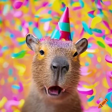 Cute capybaras with party hats and confetti on Craiyon