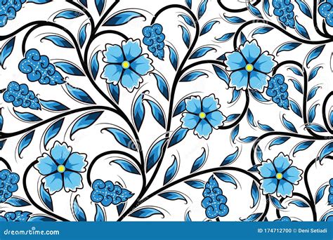 Seamless Pattern with Floral Vector Illustration, Modern Batik Motif ...