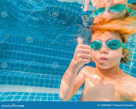 Underwater Young Boy Fun in the Swimming Pool with Goggles. Summer Vacation Fun Stock Photo ...