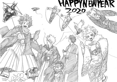 [Art] Happy New Year 2020 illustration by Kohei Horikoshi (My Hero Academia). : r/manga