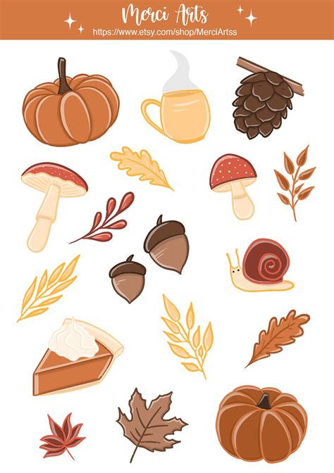 Fall sticker set Cute Glossy Sticker Illustration Decal Happy Jug With Tea Cups Autumn Aesthetic ...