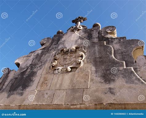 Top of the Facade Cathedral Leiria, Centro - Portugal Stock Photo - Image of religious, cross ...