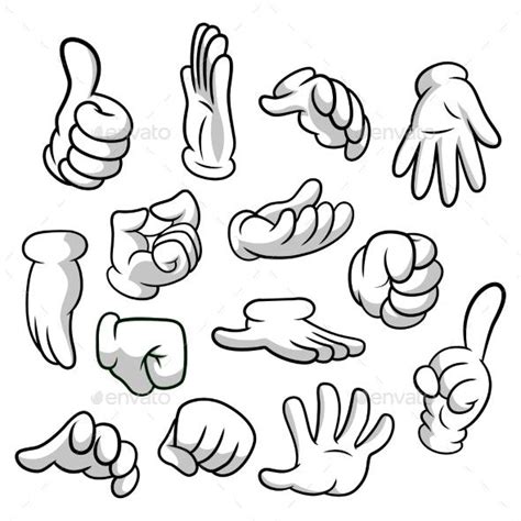 Cartoon Hands with Gloves Icon Set Isolated | Hand reference, Hand drawing reference, Drawings