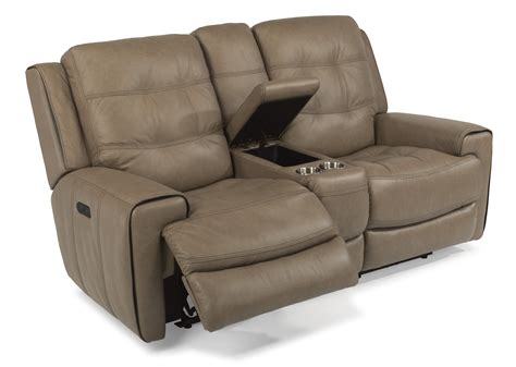 Wicklow Leather Power Reclining Loveseat with Console and Power Headrests 1681-64PH by Flexsteel ...