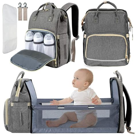 Large Upgrade Diaper Bag Backpack Foldable Travel Baby Bed with Changing Station,Crib Diaper ...