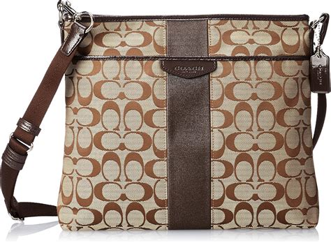 Coach Signature Stripe 12CM File Cross-body Bag - Khaki & Pink - Style 28502: Handbags: Amazon.com