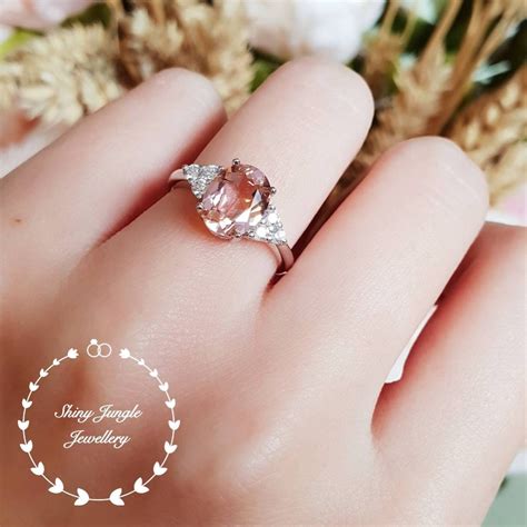 Morganite Engagement Ring, 3 Carats 8*10 mm Oval Cut Three Stone ...