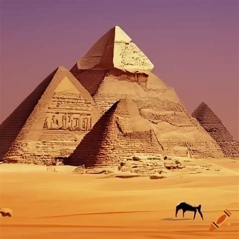 Desktop background of egyptian pyramids in a desert on Craiyon