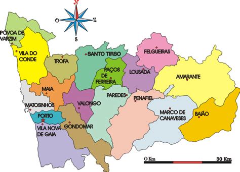 Mapa administrativo do distrito do Porto | Viagens, Concelhos, Santo tirso