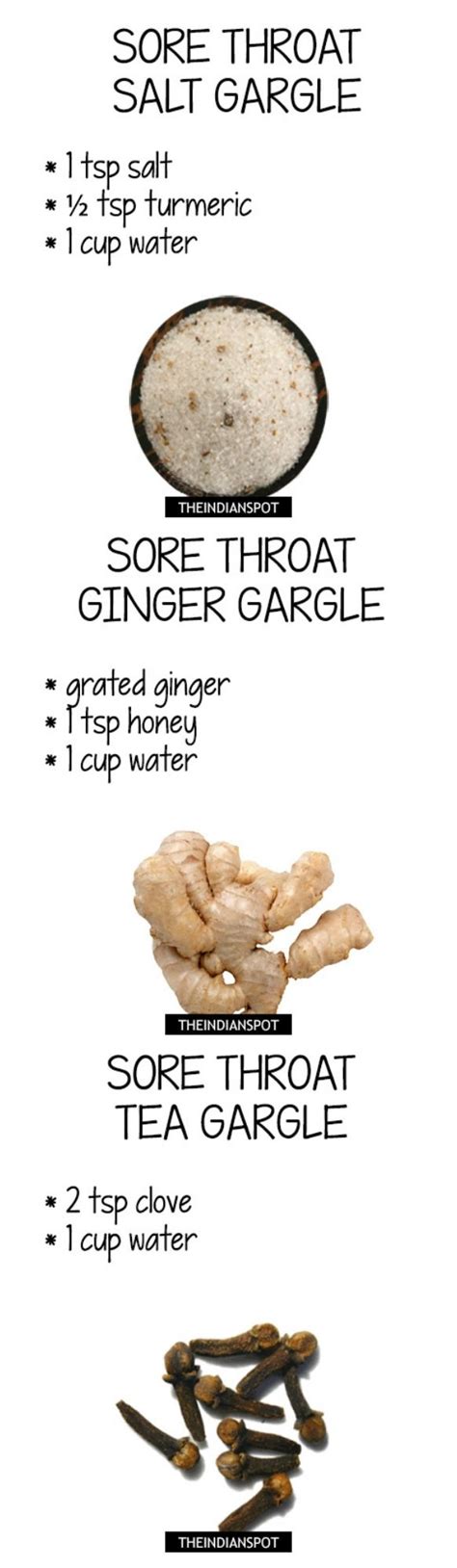 Top Five natural gargle recipes and tips for sore throat | Sick remedies, Natural cures ...