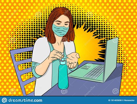 Female Doctor Disinfecting Her Hands before Working on Laptop Stock Vector - Illustration of ...